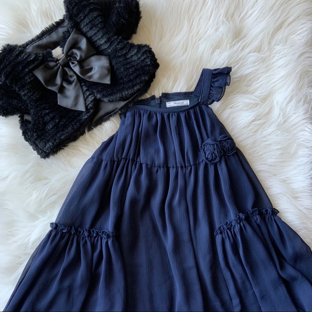 Girl’s Mayoral Bundle: Party Dress & Faux Fur Wrap